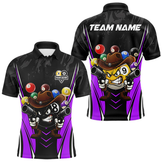 Maxcorners Funny 8 Ball & 9 Ball Billiard Shirt For Men Custom Black Purple Pool Team Shirt, Billiard Jersey