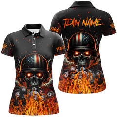 Maxcorners Billiard Funny Skull Us Flag Customized Name, Team Anme 3D Polo Shirt