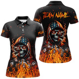 Maxcorners Billiard Funny Skull Us Flag Fire Customized Name, Team Anme 3D Polo Shirt