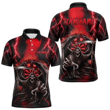 Maxcorners Personalized Red Grim Reaper Thunder Lightning Darts Shirt For Men, 3D Darts Team Jerseys LM1203