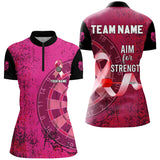 Maxcorners Pink Ribbon Aim For Strength Custom Darts Shirts For Women, Breast Cancer Pink Darts Team Jerseys