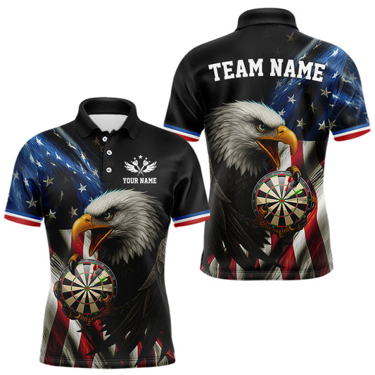 Maxcorners American Flag Eagle Darts Shirt For Men Custom Patriotic Darts Jersey Team Polo & Quarter LM2603