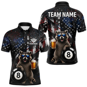 Maxcorners Funny Raccoon Grunge American Flag Billiard Jersey For Men Custom Patriotic 8 Ball Pool Team Shirt