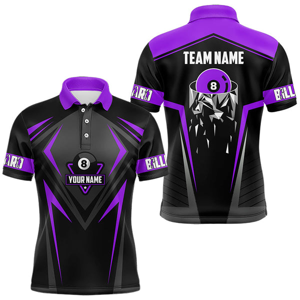 Maxcorners Black And Purple 8 Ball Pool Billiard Jerseys For Men And Women Custom Polo & Quarter Zip Billiard Team Shirt