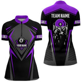 Maxcorners Black And Purple 8 Ball Pool Billiard Jerseys For Men And Women Custom Polo & Quarter Zip Billiard Team Shirt