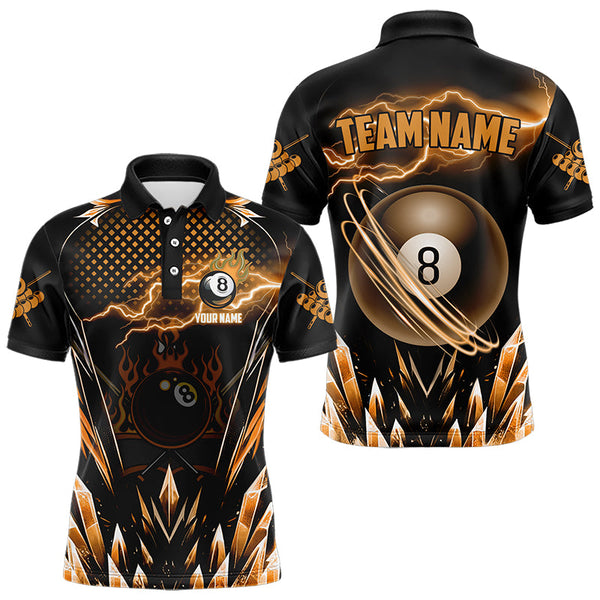 Maxcorners Personalized Orange Icy Lightning 8 Ball Pool Men And Women Billiard Shirt Custom Billiard Team League Jersey