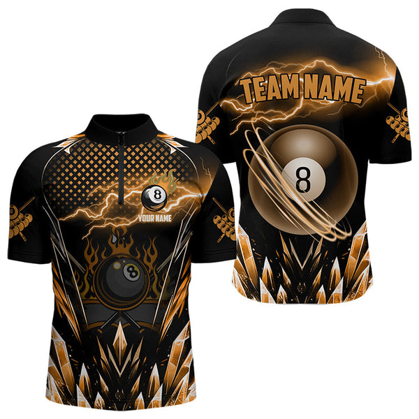 Maxcorners Personalized Orange Icy Lightning 8 Ball Pool Men And Women Billiard Shirt Custom Billiard Team League Jersey