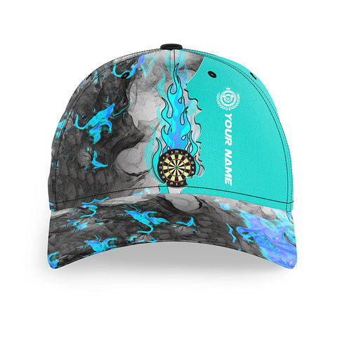 Maxcorners Darts Turquoise Darts Board Fire Smoke Personalized Name 3D Cap