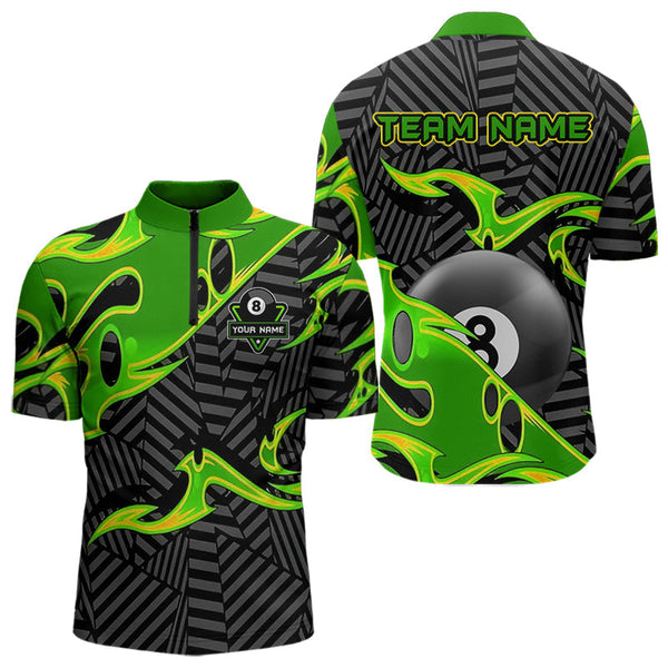 Maxcorners Personalized Black And Green 8 Ball Billiards Pool Shirts For Men Custom Billiard Team Jerseys LM2206