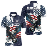 Maxcorners Personalized American Flag Eagle Men Billiard Shirt Custom Patriotic 8 Ball Pool Team Jersey |Navy LM1307