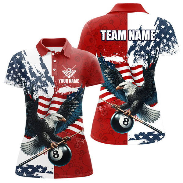 Maxcorners Personalized American Flag Eagle Men Billiard Shirt Custom Patriotic 8 Ball Pool Team Jersey |Red LM1307