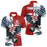 Maxcorners Personalized American Flag Eagle Men Billiard Shirt Custom Patriotic 8 Ball Pool Team Jersey |Red LM1307