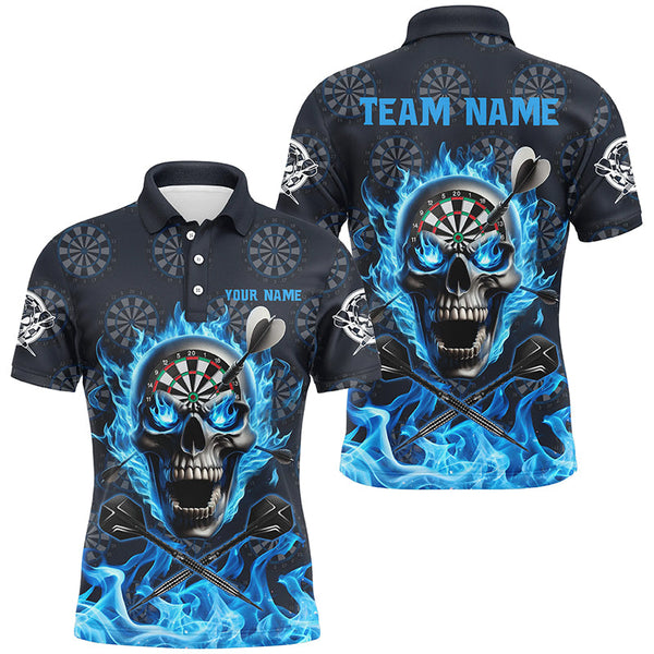 Maxcorners Skull Fire Flame Darts Jersey Customized Name, Team Name 3D Polo Shirt