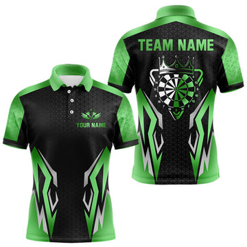 Maxcorners Black And Green Funny Crown Darts Shirt For Men Custom Darts Jerseys Team Polo & Quarter Zip LM2603