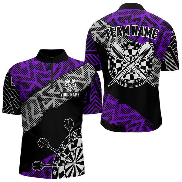 Maxcorners Custom Darts Shirts For Men And Women Personalized Zig-Zag Pattern Dart Jerseys, Cool Dart Shirts |Blue