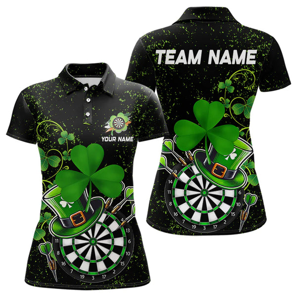 Maxcorners Luckiest Green Shamrock Black Grunge Dart Shirts For Men Custom St Patrick Day Dart Team Jerseys