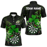 Maxcorners Luckiest Green Shamrock Black Grunge Dart Shirts For Men Custom St Patrick Day Dart Team Jerseys