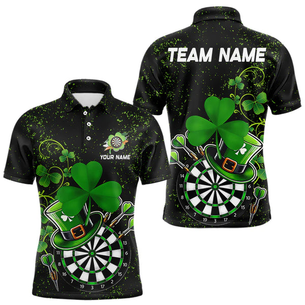 Maxcorners Luckiest Green Shamrock Black Grunge Dart Shirts For Men Custom St Patrick Day Dart Team Jerseys
