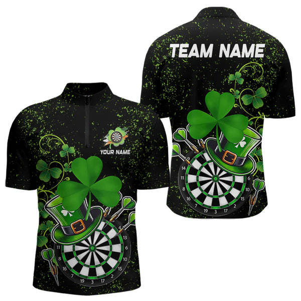 Maxcorners Luckiest Green Shamrock Black Grunge Dart Shirts For Men Custom St Patrick Day Dart Team Jerseys