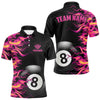 Maxcorners Pink Fire Flame 8 Ball Pool Billiard Shirt For Men Custom Billiard Team Jersey Polo & 1/4 Zi LM1307