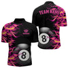 Maxcorners Pink Fire Flame 8 Ball Pool Billiard Shirt For Men Custom Billiard Team Jersey Polo & 1/4 Zi LM1307