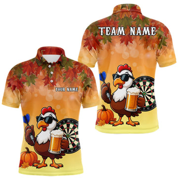 Maxcorners Orange Funny Turkey Beer Autumn Darts Shirts For Men Custom Thanksgiving Darts Jersey Darts Gifts LM1508