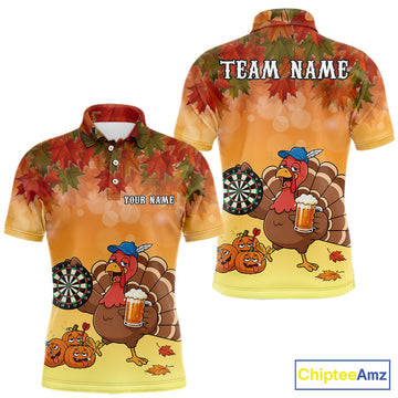 Maxcorners Custom Orange Funny Drunk Turkey Autumn Darts Shirts For Men, Thanksgiving Darts Jersey Darts Gifts LM1508