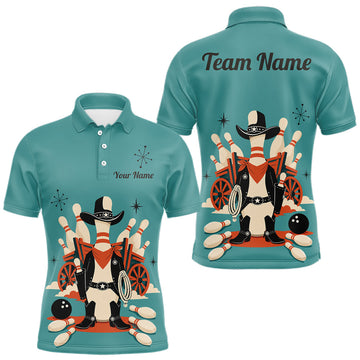 Maxcorners Custom Retro Funny Cowboy Bowling Shirts For Men, Personalized Bowling Team Jersey Polo, 1/4 Zip