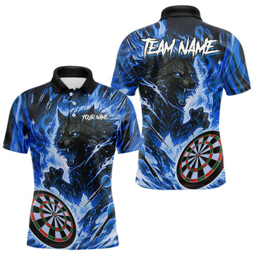 Maxcorners Blue Flaming Wolf Dartboard Jersey For Men Custom Darts League Team Shirt Polo & Quarter Zip LM2603