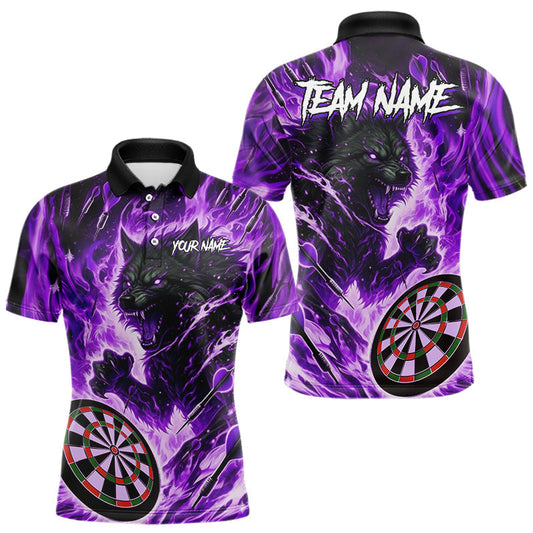 Maxcorners Purple Flaming Wolf Dartboard Jersey For Men Custom Darts League Team Shirt Polo & Quarter LM2603