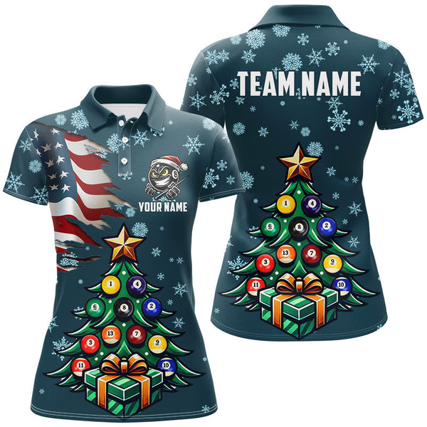 Maxcorners Us Flag Christmas Pine Tree Billiard Jersey Customized Name, Team Name 3D Shirt Unisex