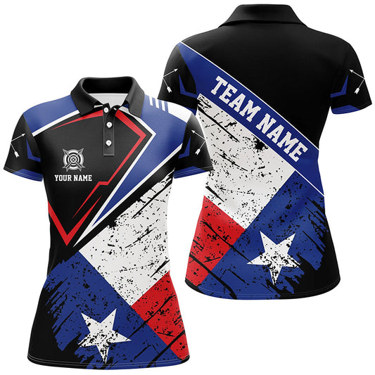 Maxcorners Personalized Archery Texas Flag Vintage Style Men Polo Shirts, Patriotic Texas Archery Shirts