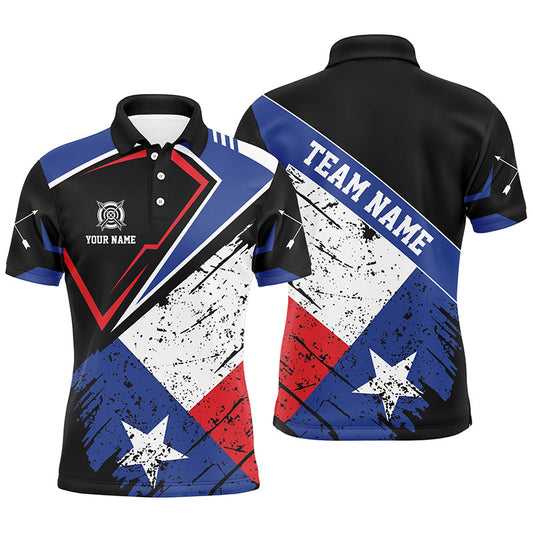 Maxcorners Personalized Archery Texas Flag Vintage Style Men Polo Shirts, Patriotic Texas Archery Shirts