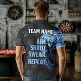 Maxcorners Funny Blue Camo Darts Skull Aim Shoot Swear Repeat Custom Dart Shirts For Men Darts Team Jerseys