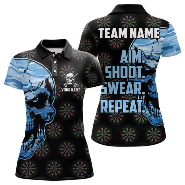 Maxcorners Funny Blue Camo Darts Skull Aim Shoot Swear Repeat Custom Dart Shirts For Men Darts Team Jerseys