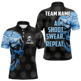 Maxcorners Funny Blue Camo Darts Skull Aim Shoot Swear Repeat Custom Dart Shirts For Men Darts Team Jerseys