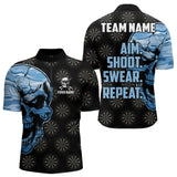 Maxcorners Funny Blue Camo Darts Skull Aim Shoot Swear Repeat Custom Dart Shirts For Men Darts Team Jerseys