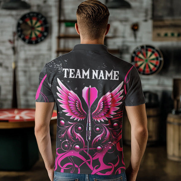 Maxcorners Personalized Pink Black Darts Arrow Wings Dart Shirts For Men Custom Dart Jerseys Team Outfit