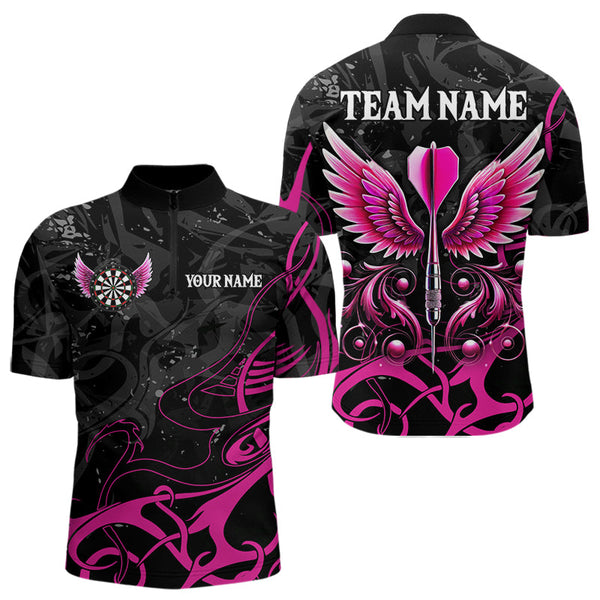 Maxcorners Personalized Pink Black Darts Arrow Wings Dart Shirts For Men Custom Dart Jerseys Team Outfit