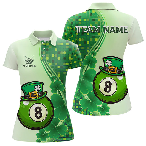 Maxcorners Personalized Saint Patrick Day 8 Ball Pool Billiard Shirts For Men, Green Shamrock Billiard Jerseys
