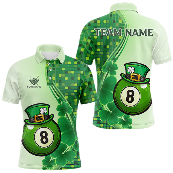 Maxcorners Personalized Saint Patrick Day 8 Ball Pool Billiard Shirts For Men, Green Shamrock Billiard Jerseys
