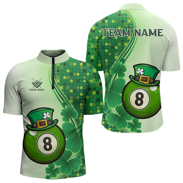 Maxcorners Personalized Saint Patrick Day 8 Ball Pool Billiard Shirts For Men, Green Shamrock Billiard Jerseys