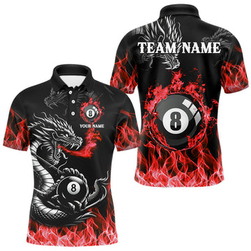 Maxcorners Personalized Red Flaming Dragon 8 Ball Billiard Shirts For Men Custom Team League Billiard Jerseys  LM2206