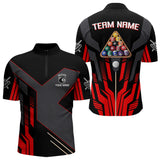 Maxcorners Personalized Red Black 8 Ball Pool Shirt For Men Custom Billiard League Team Jersey Polo & 1/4 Zip MT2306