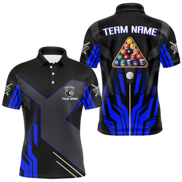 Maxcorners Personalized Blue Black 8 Ball Pool Shirt For Men Custom Billiard League Team Jersey Polo, 1/4 Zip MT2306