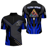 Maxcorners Personalized Blue Black 8 Ball Pool Shirt For Men Custom Billiard League Team Jersey Polo, 1/4 Zip MT2306