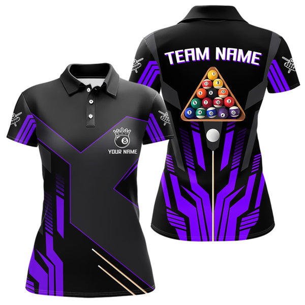 Maxcorners Personalized Purple Black 8 Ball Pool Shirt For Men, Billiard League Team Jersey Polo & 1/4 Zip MT2306