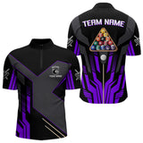Maxcorners Personalized Purple Black 8 Ball Pool Shirt For Men, Billiard League Team Jersey Polo & 1/4 Zip MT2306
