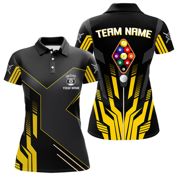 Maxcorners Personalized Yellow Black 9 Ball Pool Shirt For Men, Billiard League Team Jersey Polo & 1/4 Zip MT2306