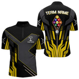 Maxcorners Personalized Yellow Black 9 Ball Pool Shirt For Men, Billiard League Team Jersey Polo & 1/4 Zip MT2306
